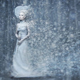 Fairy tale snow queen in magic forrest